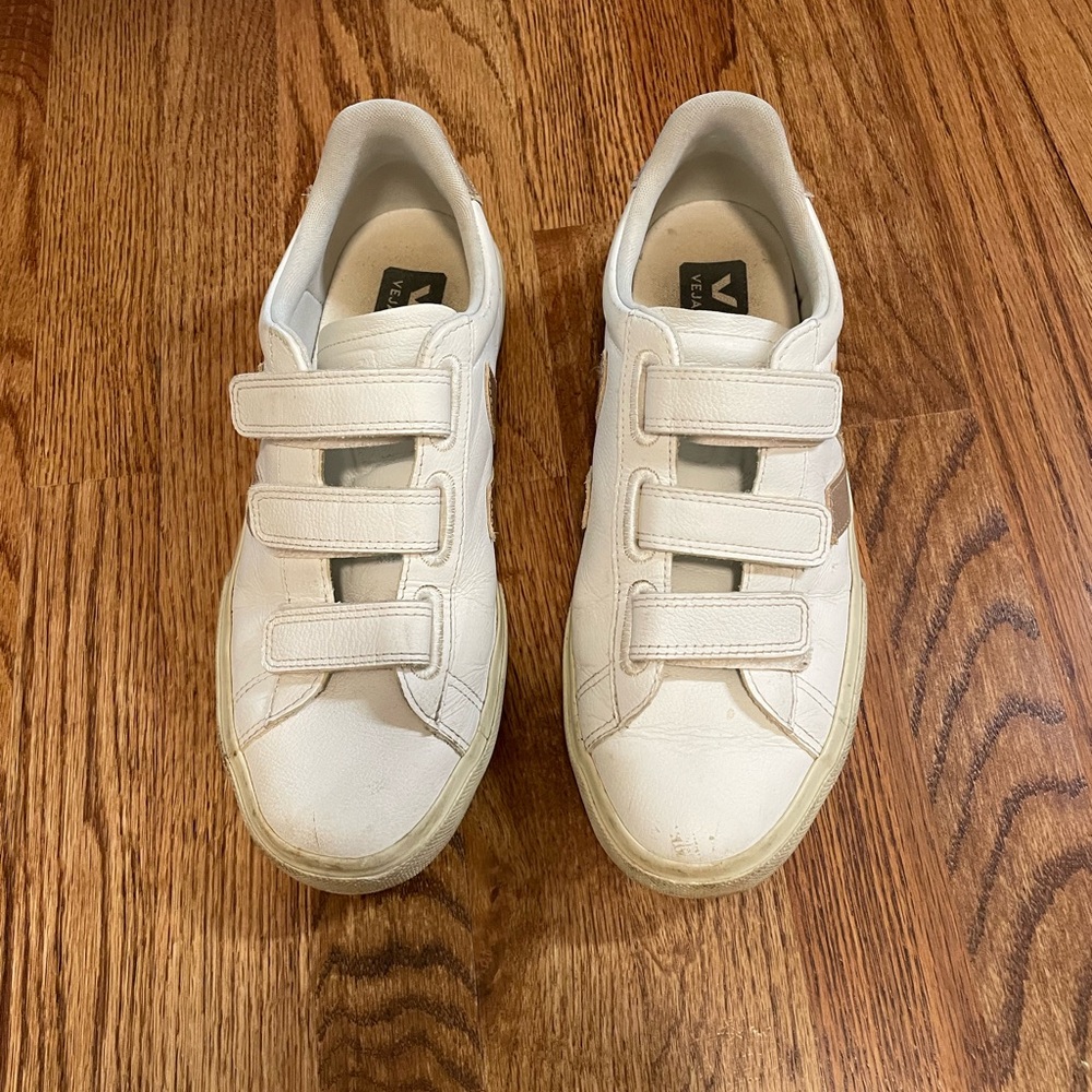 Veja White Velcro Sneakers